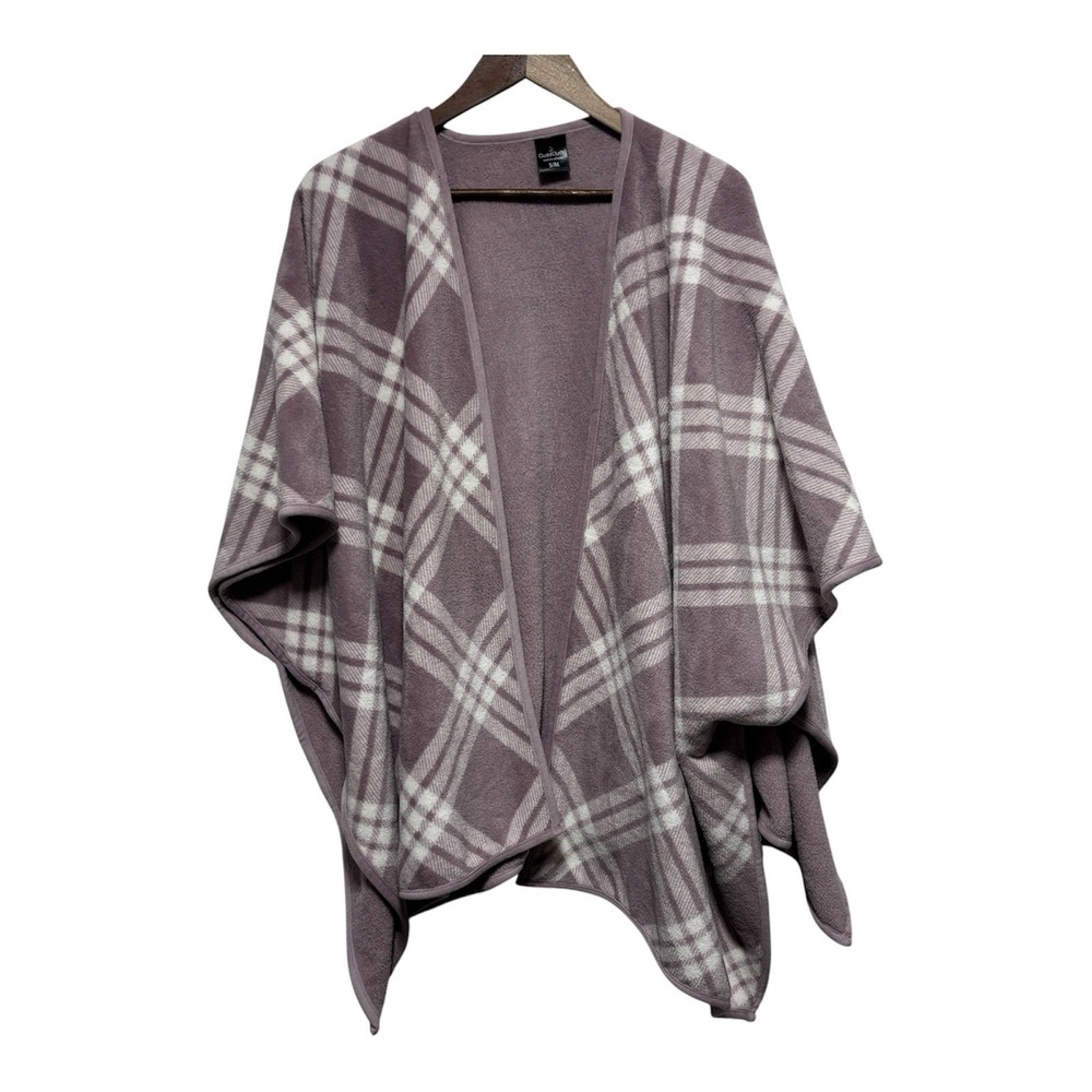 Cuddl Duds Poncho Womens S M Pink Plaid Fleece Soft Cardigan